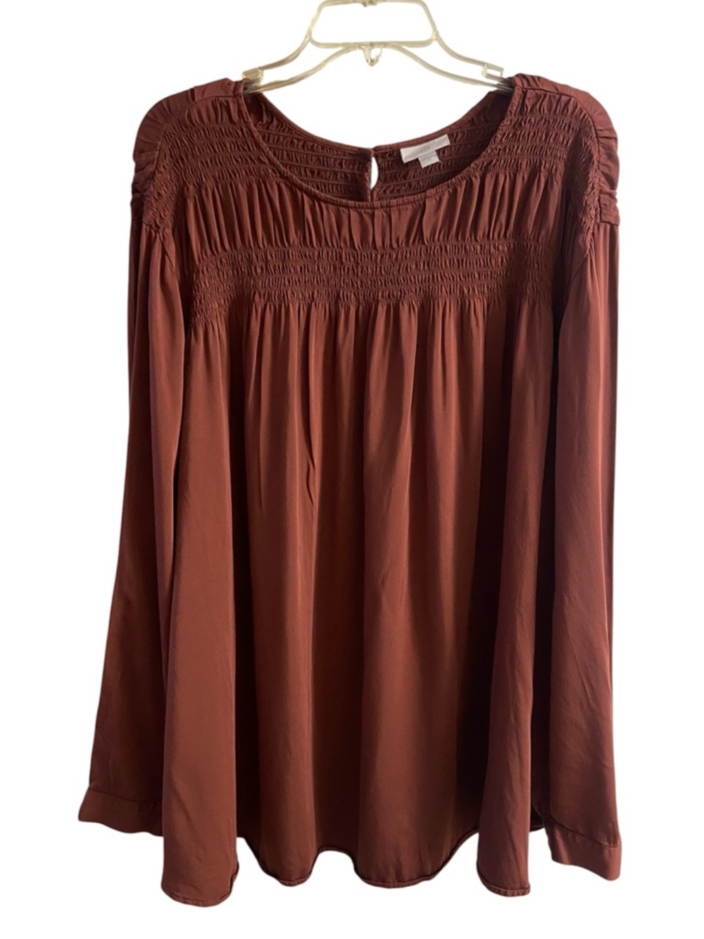 J Jill rust brown smocked flowy long sleeve blouse pop over 4X - Picture 2 of 9